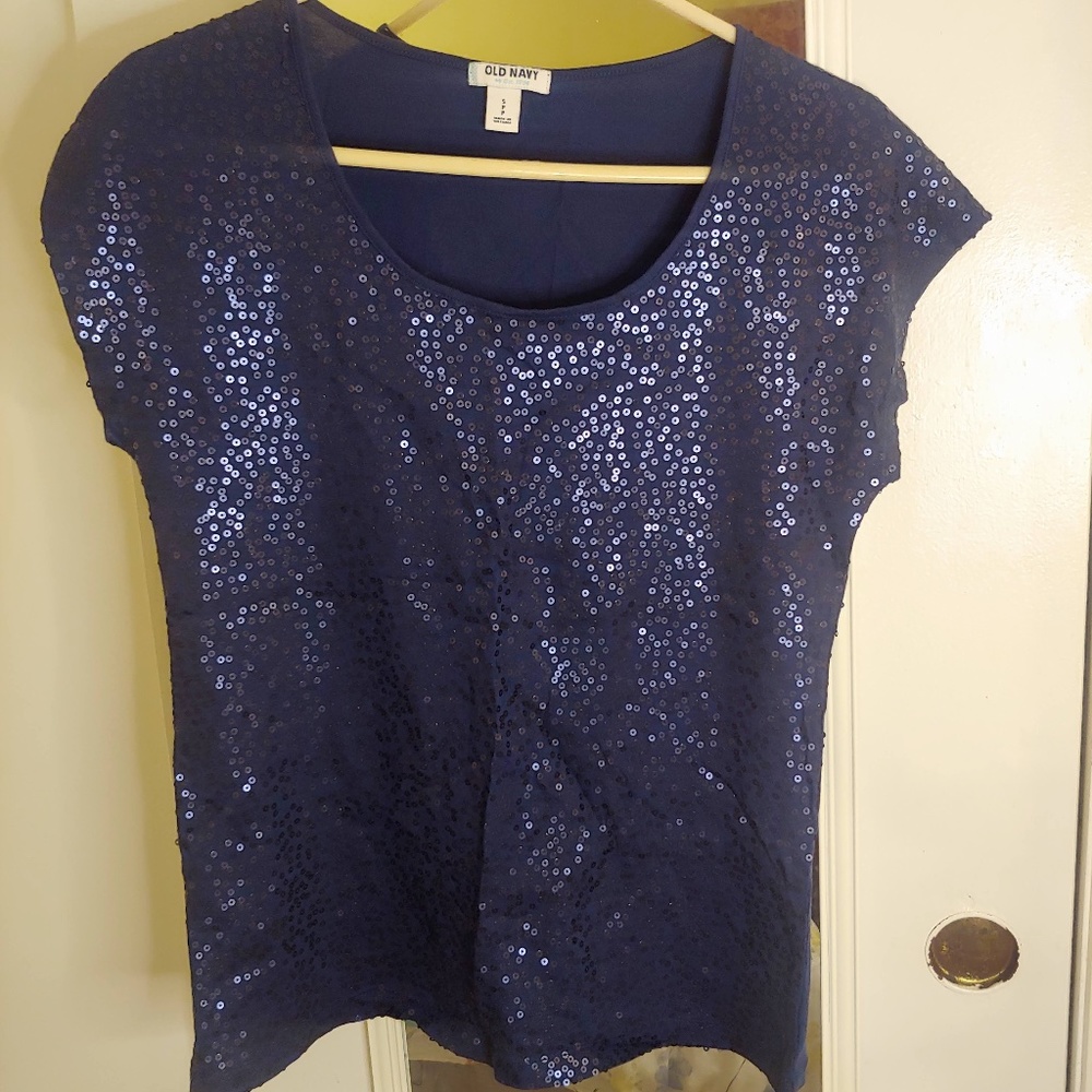 Old Navy Woman Navy Blue Cap Sleeve Sequin Top (2)